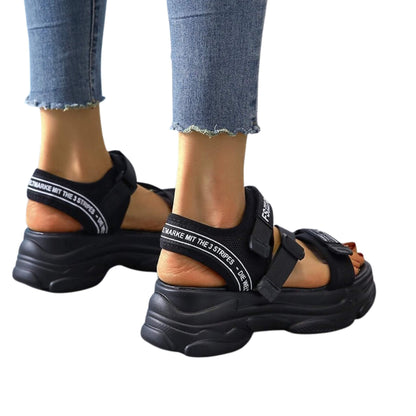 Women's Velcro sandals with round toe, flat sponge heel (6-8cm), rubber sole, lightweight, wear-resistant. Available in white, red, black