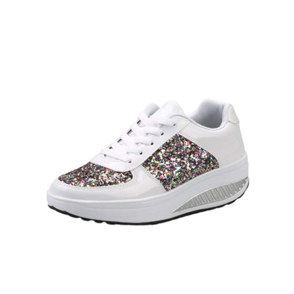 Women's Sequin Wedges Sneakers - Shiny Sport Shoes