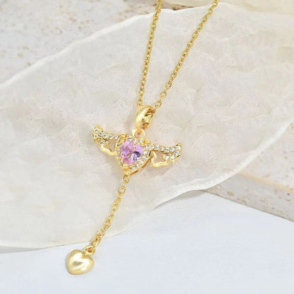 Cupid Heart Wings Tassel Necklace