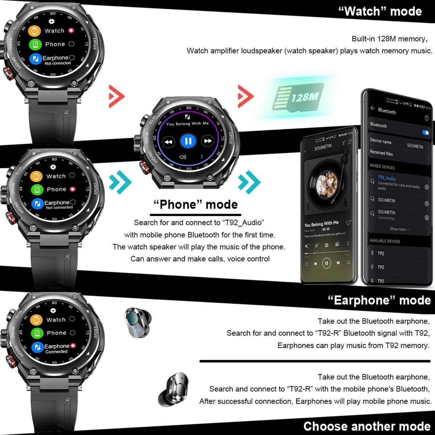 Smartwatch with Bluetooth headset and smart sport bracelet, multifunctional wearable device for fitness tracking, calls, and notifications