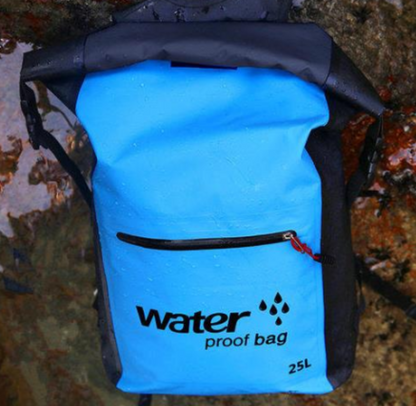 A rugged waterproof mountaineering bag designed for outdoor adventures, featuring durable material and multiple compartments for efficient gear storage. The bag has adjustable padded shoulder straps, a secure top flap, and side pockets for water bottles or tools. Ideal for hiking, climbing, and camping, offering both water resistance and comfort for long treks