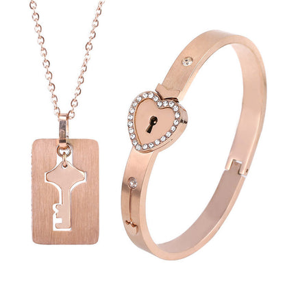 Titanium Steel Love Lock Bracelet & Necklace Set