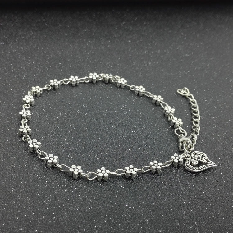 Heart-Shaped Anklet - Tibetan Silver