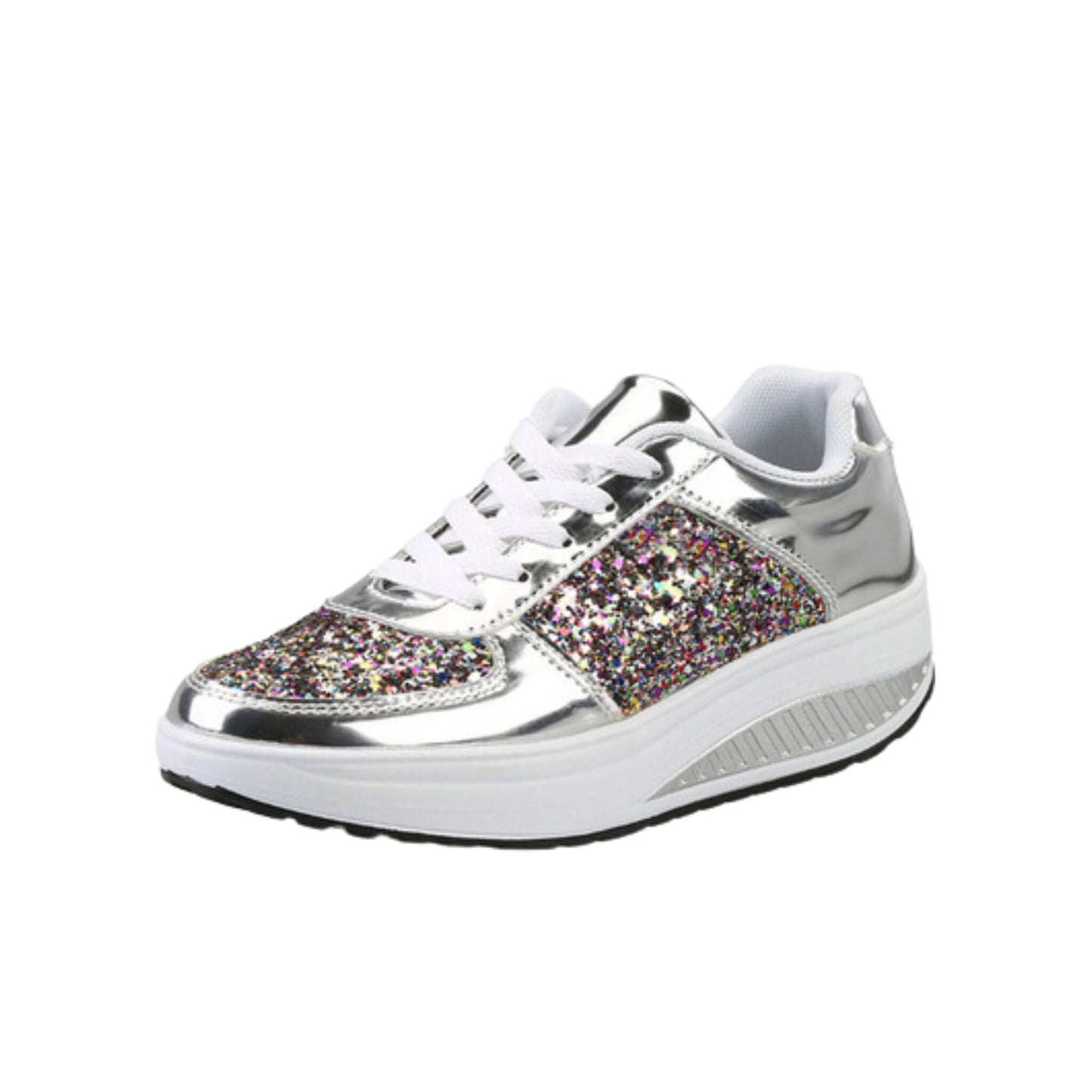 Women's Sequin Wedges Sneakers - Shiny Sport Shoes