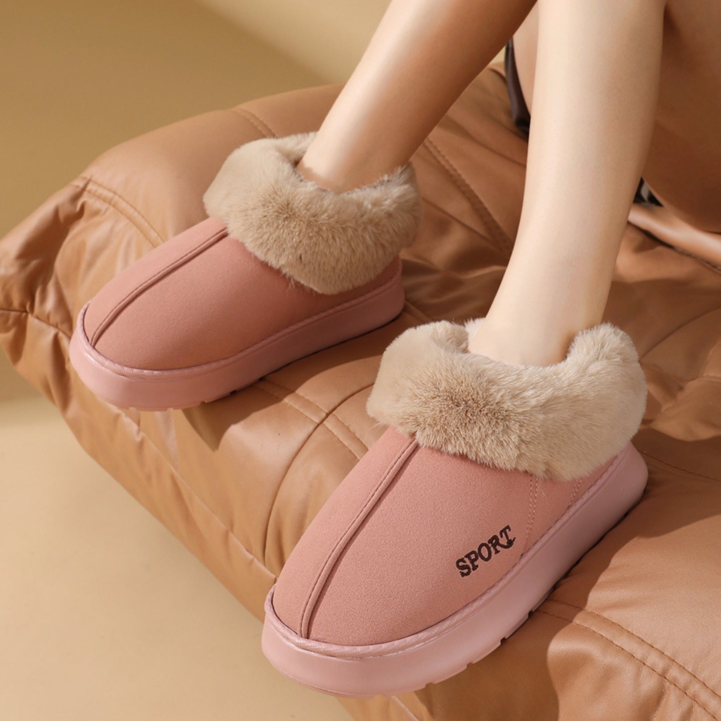 Plush Cotton Shoes for Women: Winter Warm Home Slippers & Outdoor Snow Boots