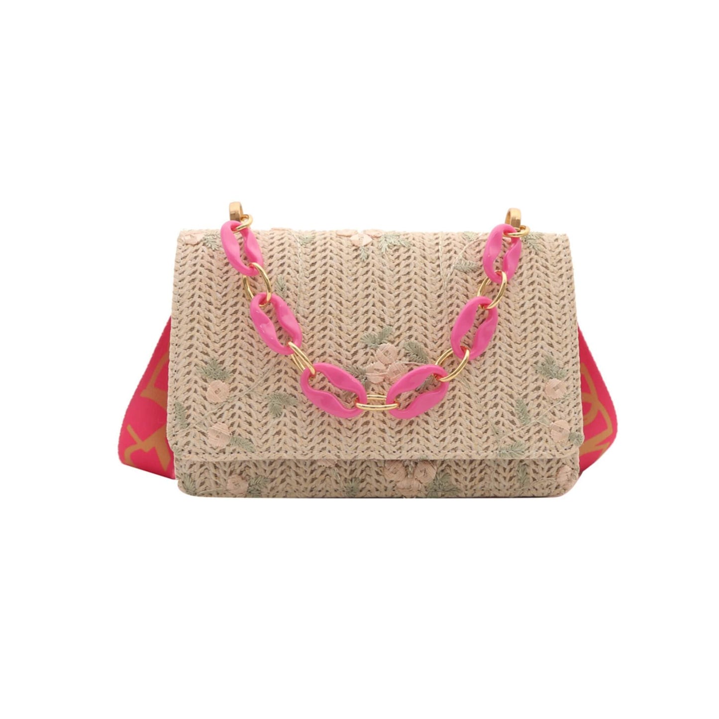 Women's Fashion Straw Small Square Bag Acrylic Chain