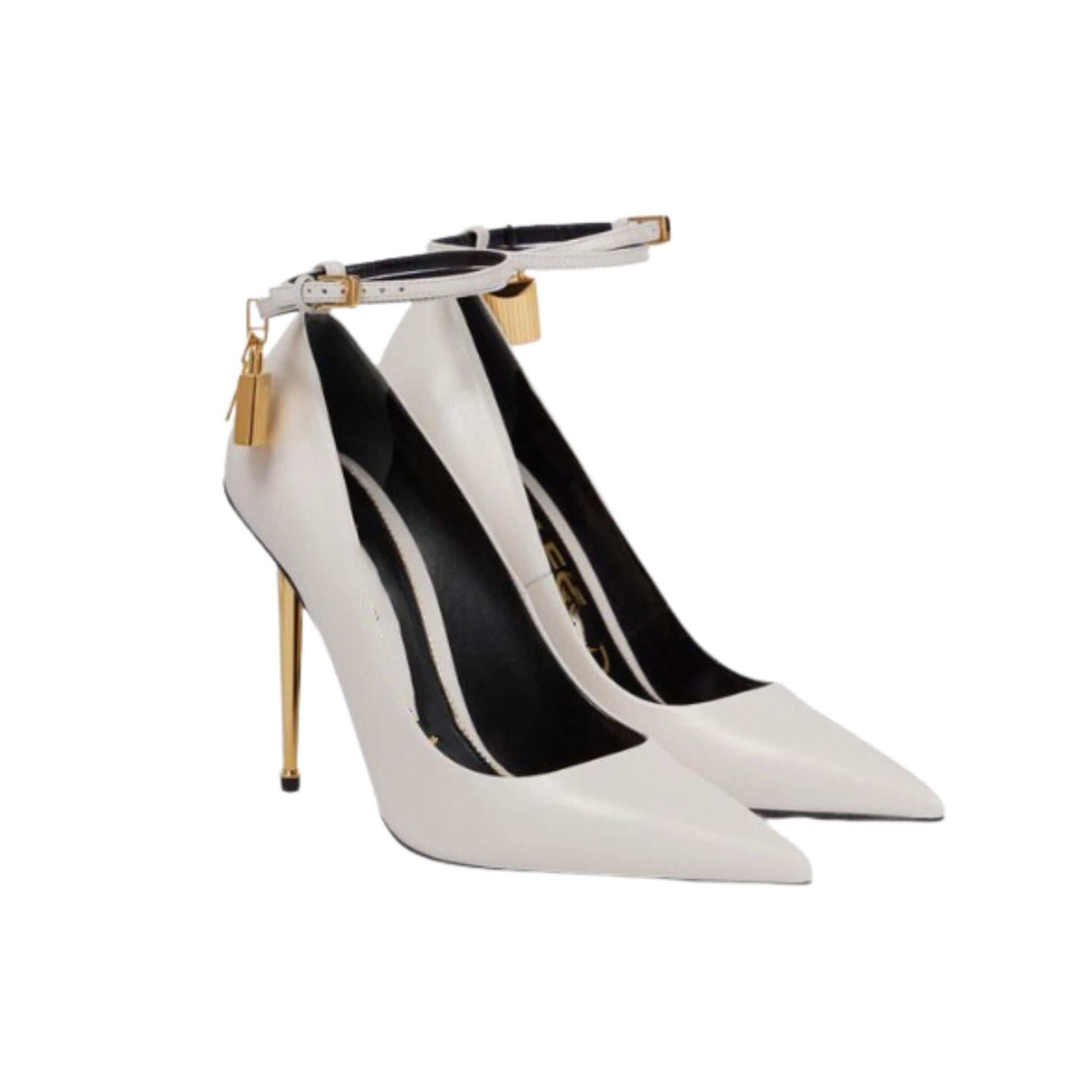 Pointed suede high heels with gold padlock design, ultra-high stiletto (8cm+), available in multiple colors for women