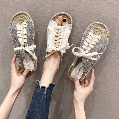 Linen sequined sandals and slippers