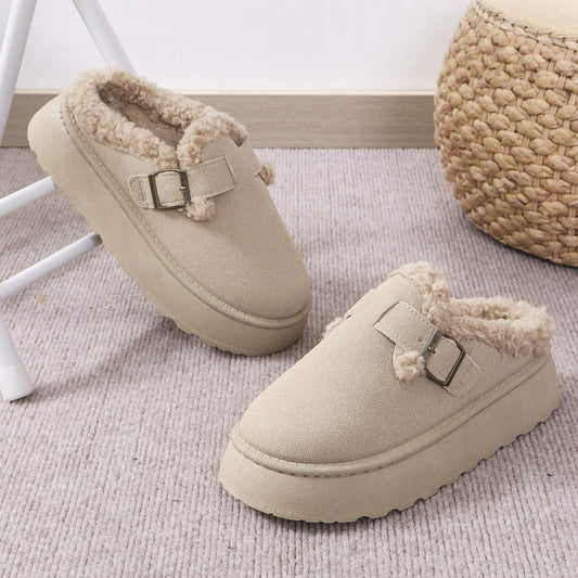 Plushed Buckle Cotton Slippers for Women