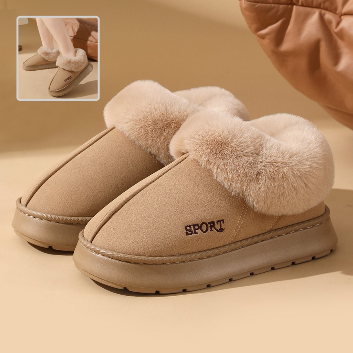 Plush Cotton Shoes for Women: Winter Warm Home Slippers & Outdoor Snow Boots