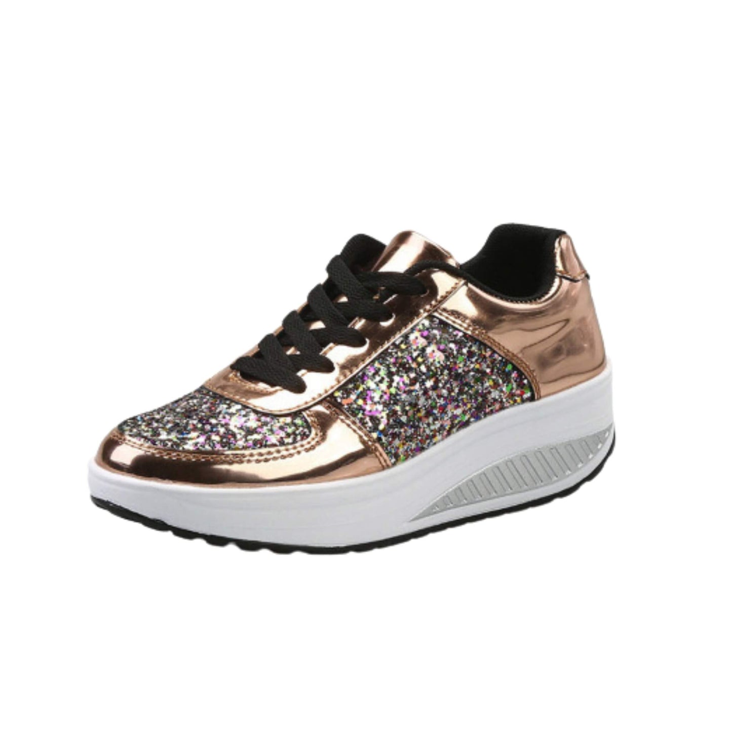 Women's Sequin Wedges Sneakers - Shiny Sport Shoes