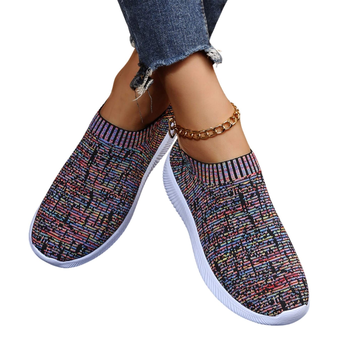 Stripe Knit Sock Shoes Flats Sneakers Running Walking Loafers