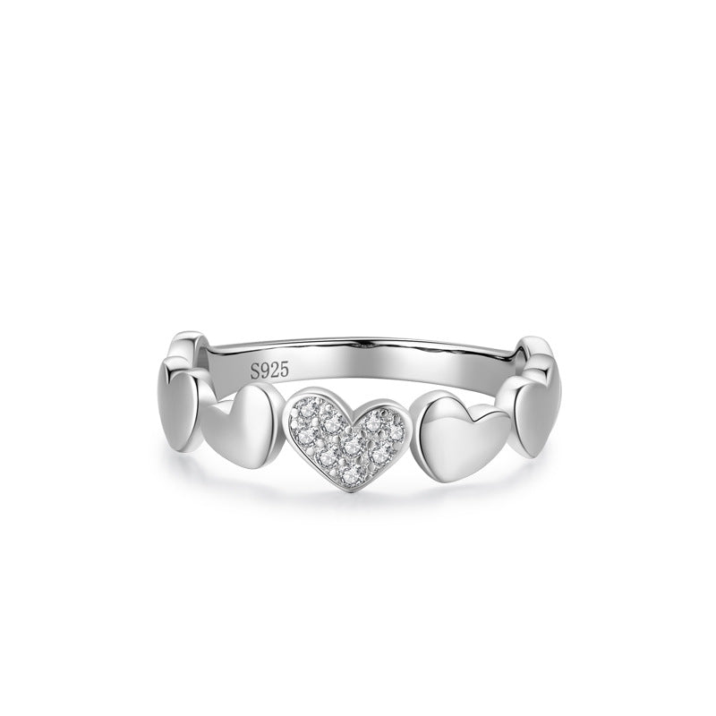 Heart-shaped Rhinestone Ring S925