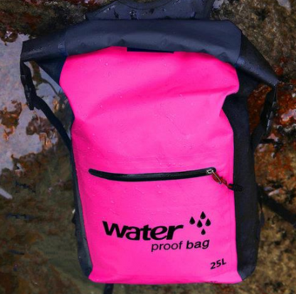 A rugged waterproof mountaineering bag designed for outdoor adventures, featuring durable material and multiple compartments for efficient gear storage. The bag has adjustable padded shoulder straps, a secure top flap, and side pockets for water bottles or tools. Ideal for hiking, climbing, and camping, offering both water resistance and comfort for long treks