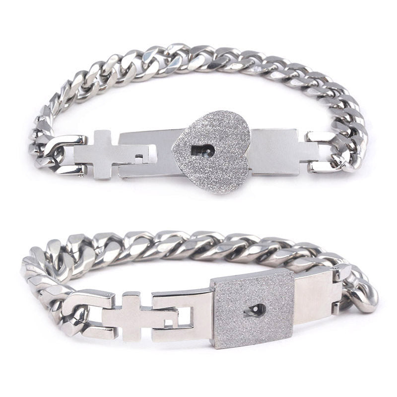 Titanium Steel Love Lock Bracelet & Necklace Set