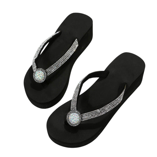 Fashion Rhinestone Platform Wedge Slippers for Women | Stylish