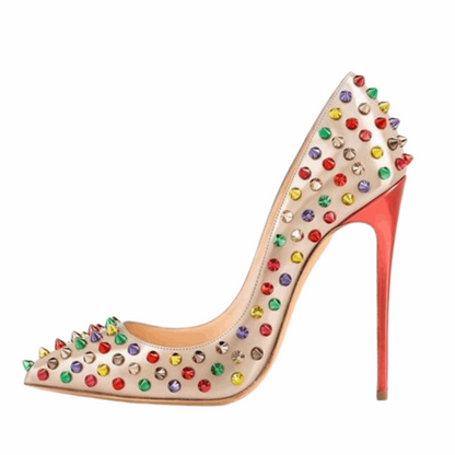 Color Rivet High Heels - Bold and stylish high heels featuring vibrant color accents and decorative rivet details. These statement shoes offer a blend of fashion and edge, perfect for adding a unique touch to any outfit for special occasions or a night out