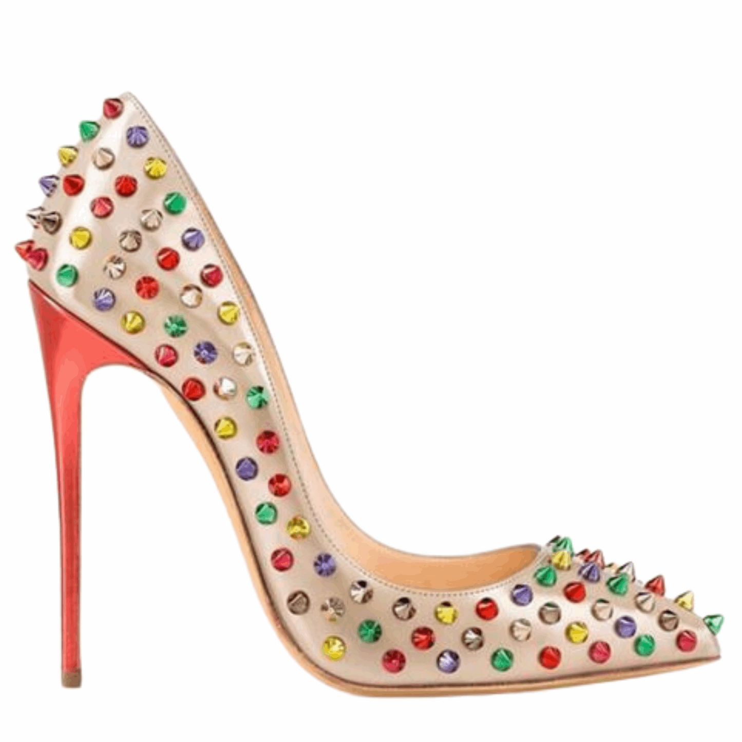 Color Rivet High Heels - Bold and stylish high heels featuring vibrant color accents and decorative rivet details. These statement shoes offer a blend of fashion and edge, perfect for adding a unique touch to any outfit for special occasions or a night out