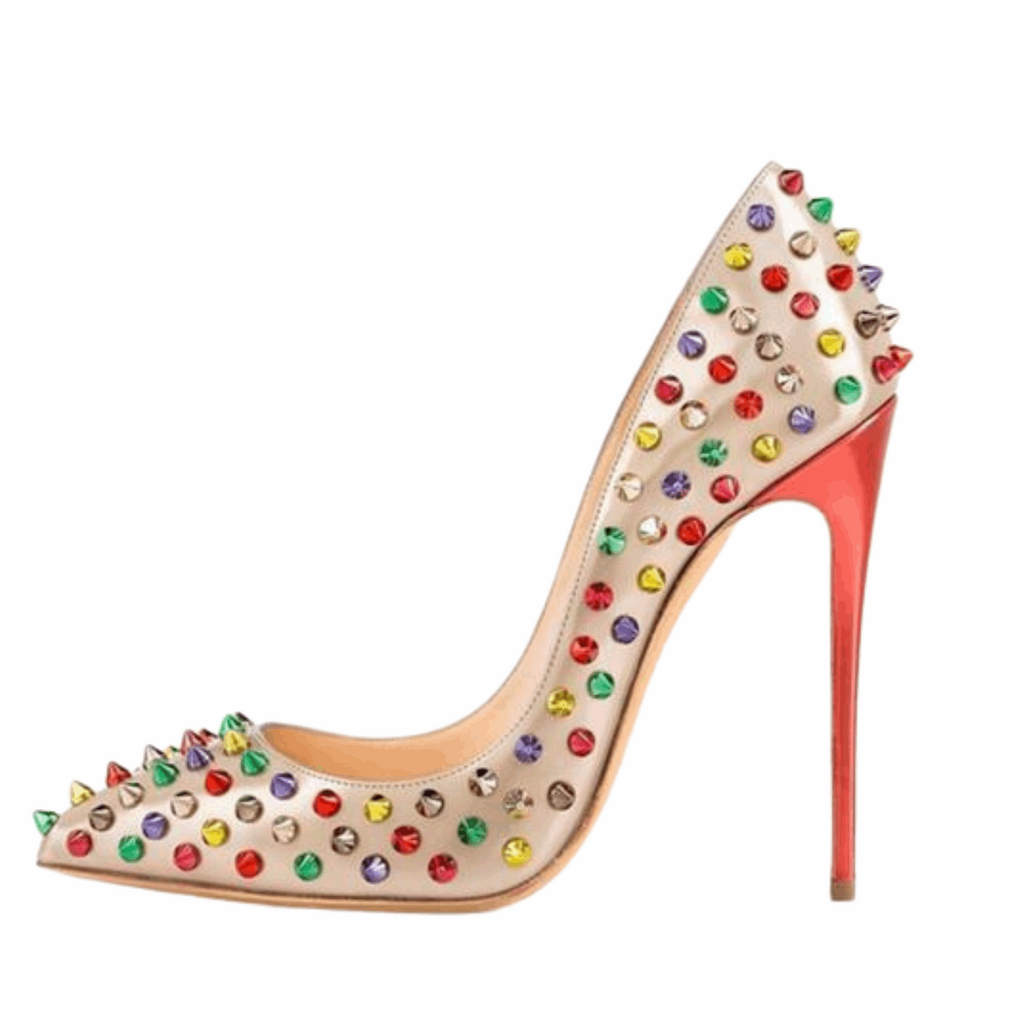 Color Rivet High Heels - Bold and stylish high heels featuring vibrant color accents and decorative rivet details. These statement shoes offer a blend of fashion and edge, perfect for adding a unique touch to any outfit for special occasions or a night out