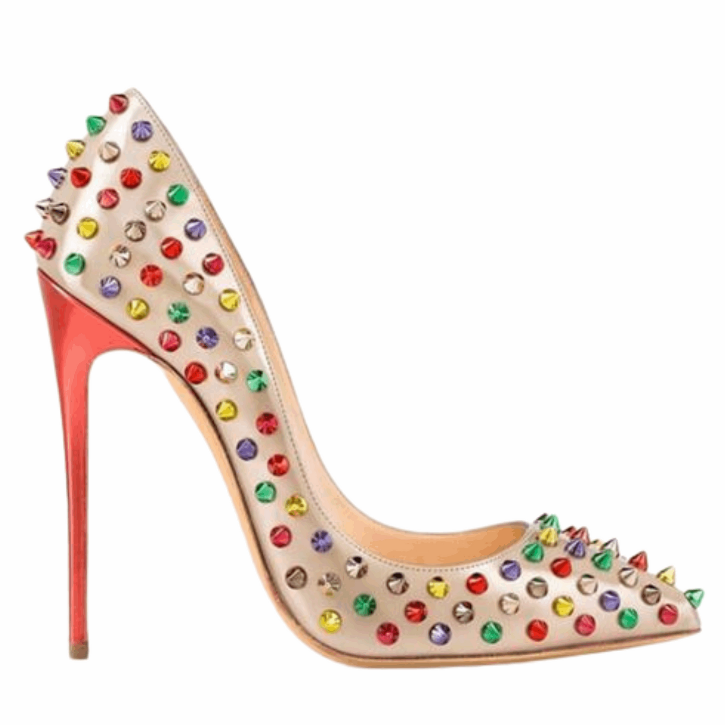 Color Rivet High Heels - Bold and stylish high heels featuring vibrant color accents and decorative rivet details. These statement shoes offer a blend of fashion and edge, perfect for adding a unique touch to any outfit for special occasions or a night out