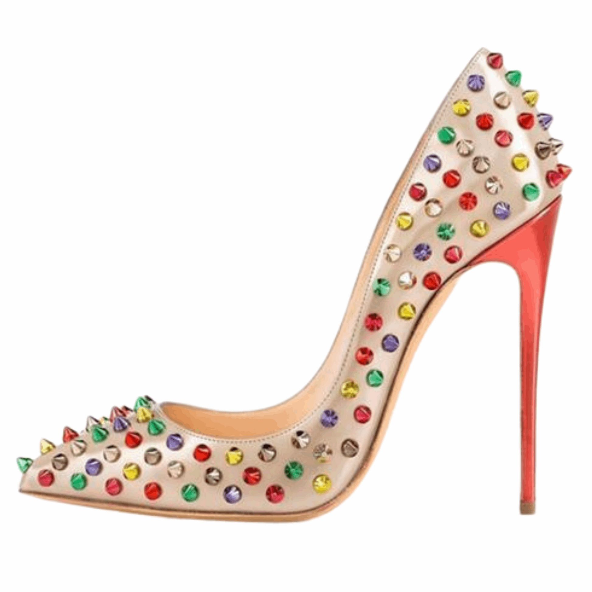 Color Rivet High Heels - Bold and stylish high heels featuring vibrant color accents and decorative rivet details. These statement shoes offer a blend of fashion and edge, perfect for adding a unique touch to any outfit for special occasions or a night out