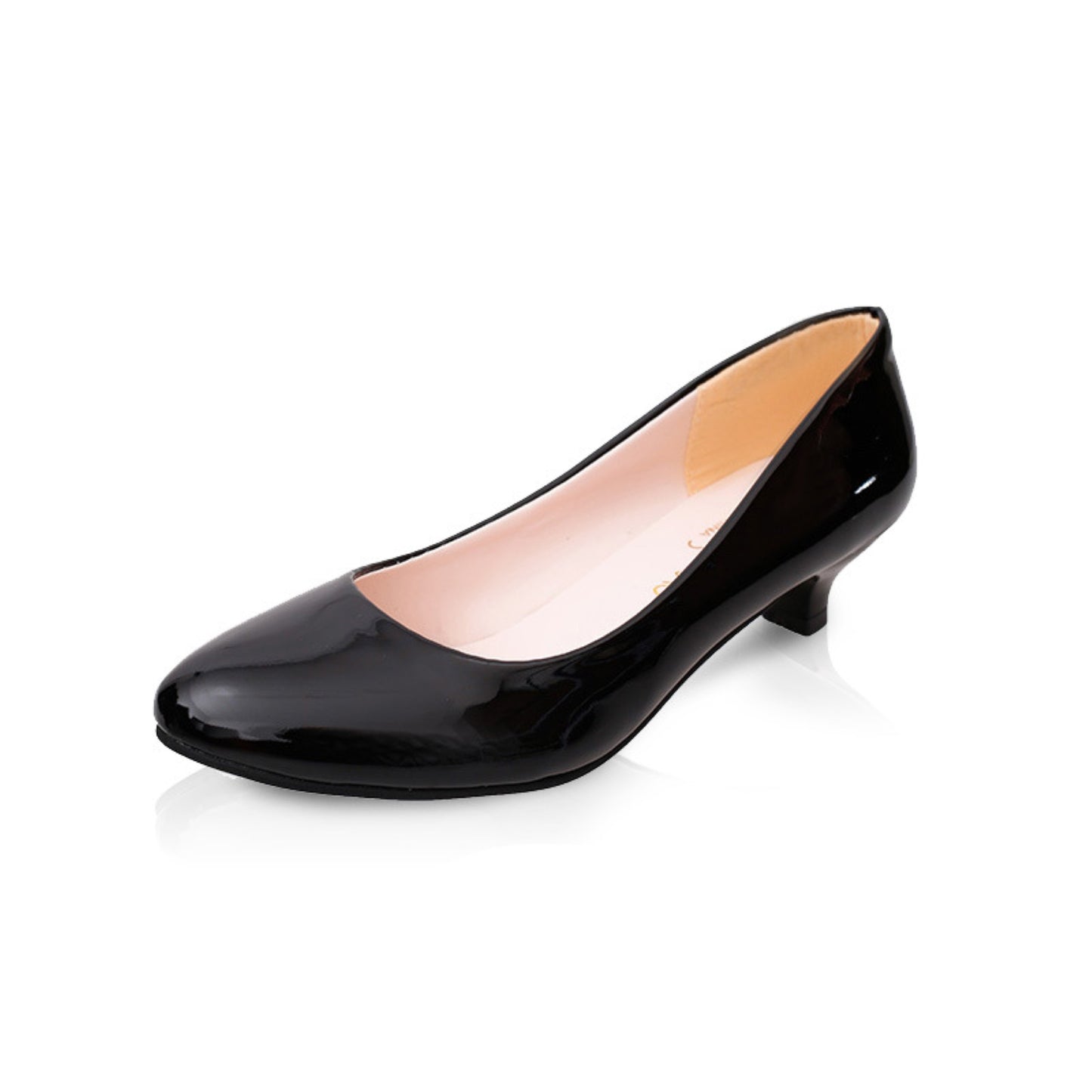 Comfy Round Toe Low Heel Pumps with thick heel and shallow mouth. Made of artificial PU with microfiber lining. Available in black and white, sizes 35-41