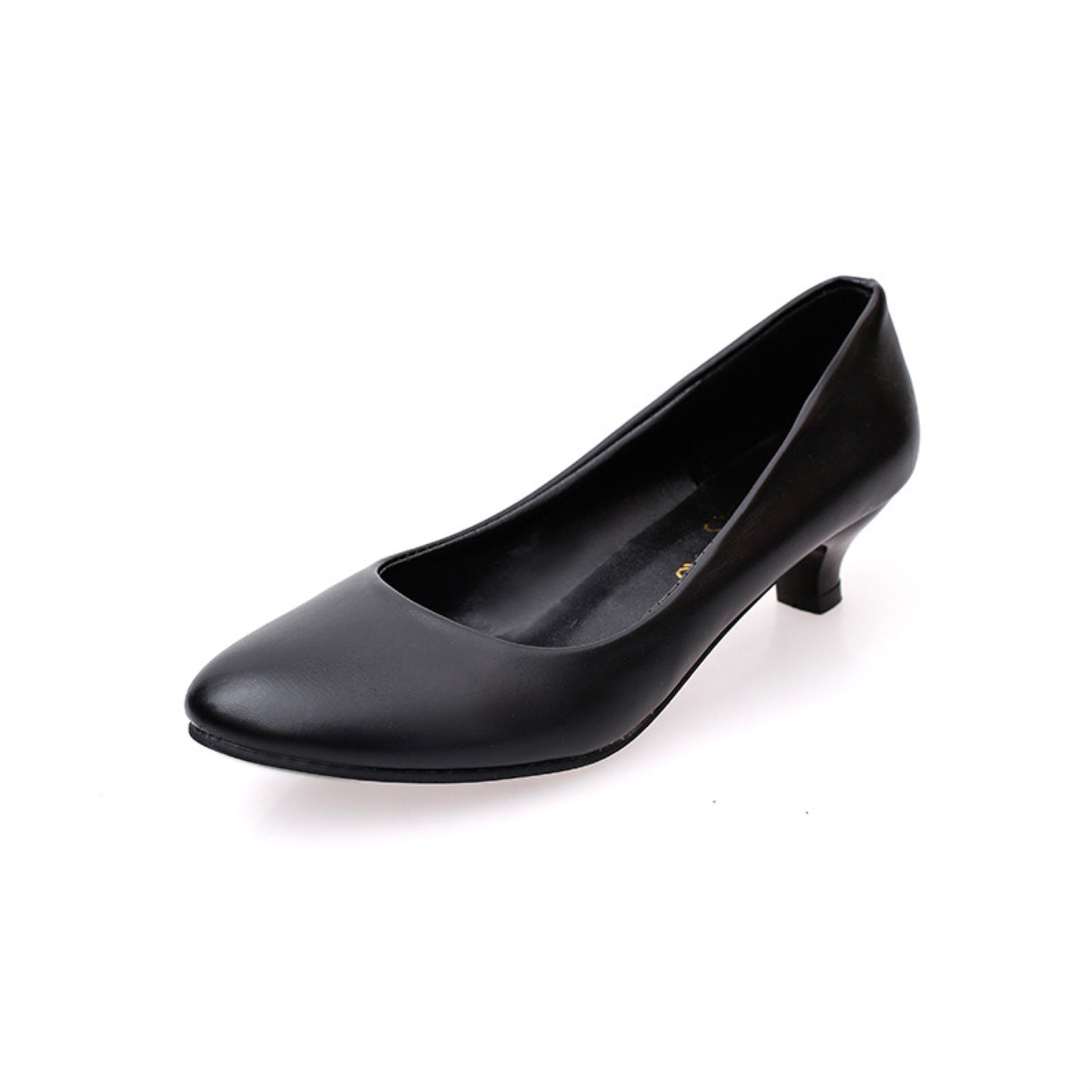 Comfy Round Toe Low Heel Pumps with thick heel and shallow mouth. Made of artificial PU with microfiber lining. Available in black and white, sizes 35-41