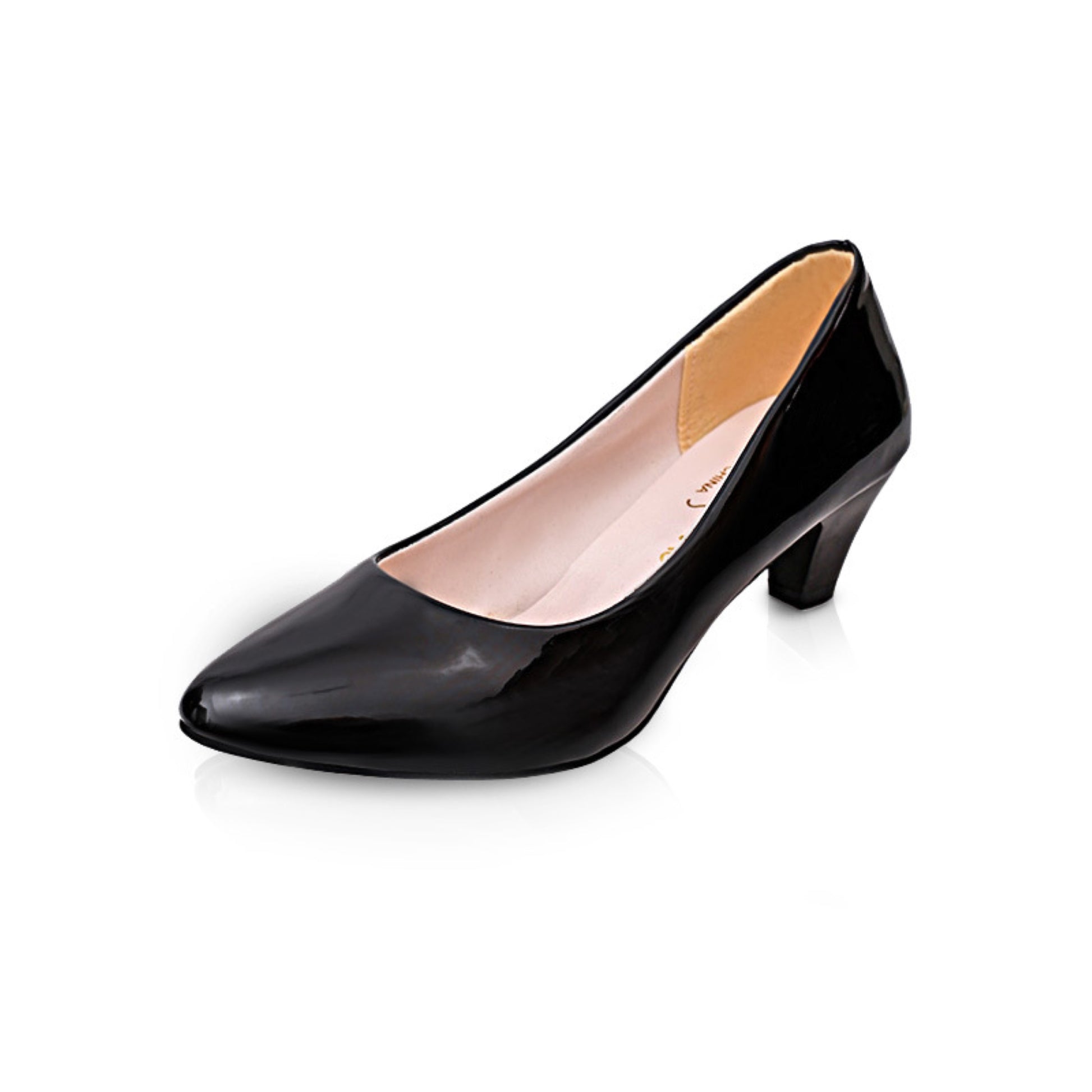 Comfy Round Toe Low Heel Pumps with thick heel and shallow mouth. Made of artificial PU with microfiber lining. Available in black and white, sizes 35-41