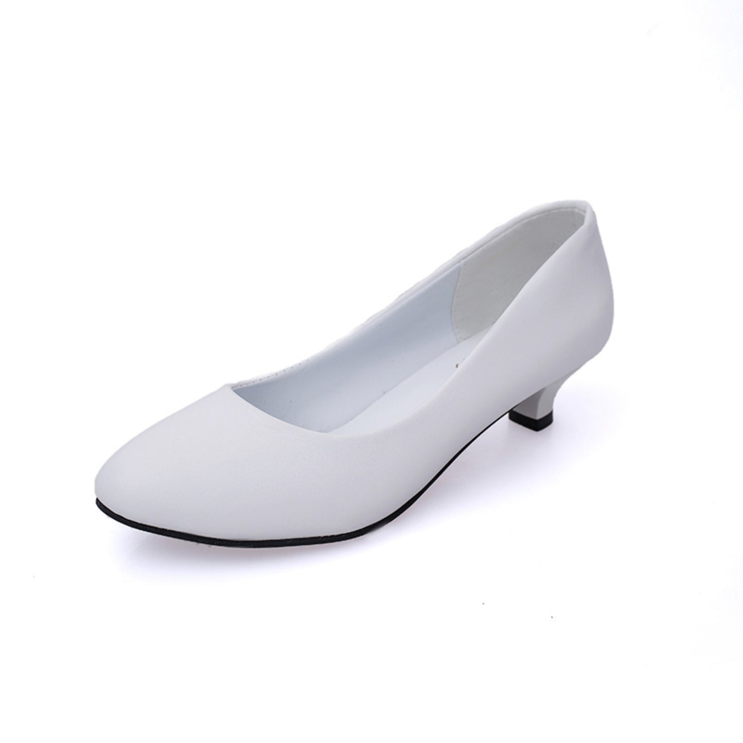  Comfortable round toe low heel pumps for women, designed with a classic silhouette and a modest heel. These versatile pumps offer a stylish yet relaxed fit, perfect for all-day wear