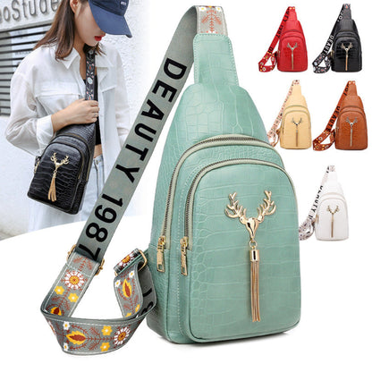 Chic crossbody bag adorned with a deer motif and stylish tassels. This trendy accessory combines functionality with a unique design, making it perfect for everyday use or a night out.






