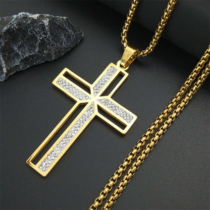 Bold diamond hip hop pendant necklace made of durable stainless steel, featuring a striking design that adds a touch of urban flair. Perfect for making a fashion statement and showcasing individual style.