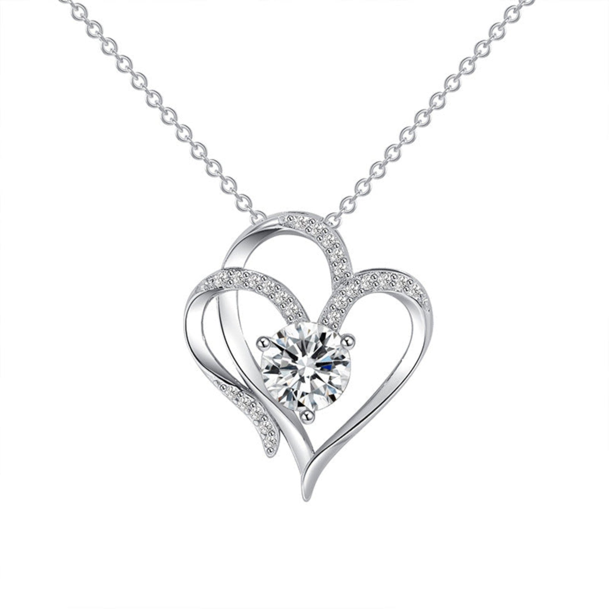 Double Love Zircon Rhinestone Necklace - Heart shaped stylieday.com