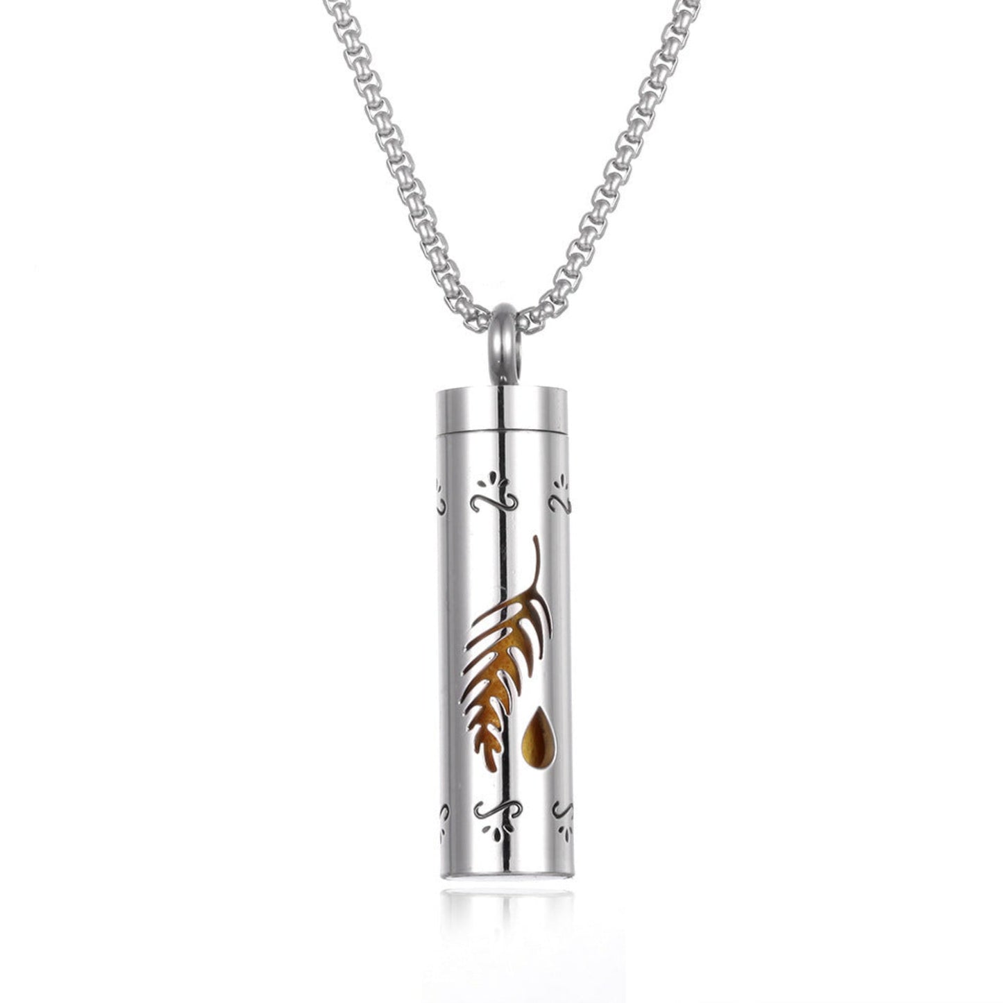 Stylish pendant necklace with an essential oil diffuser, featuring an intricate design that allows for a subtle release of fragrance, perfect for a personal, on-the-go aromatherapy experience.