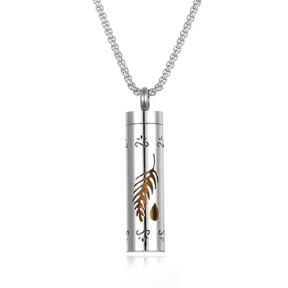 Stylish pendant necklace with an essential oil diffuser, featuring an intricate design that allows for a subtle release of fragrance, perfect for a personal, on-the-go aromatherapy experience.