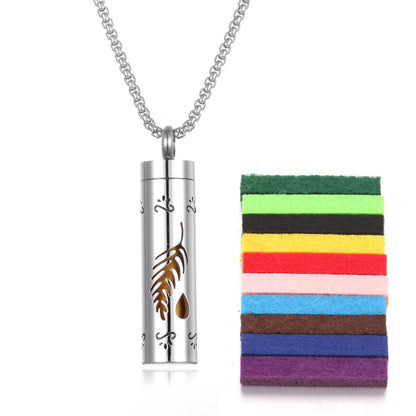 Stylish pendant necklace with an essential oil diffuser, featuring an intricate design that allows for a subtle release of fragrance, perfect for a personal, on-the-go aromatherapy experience.