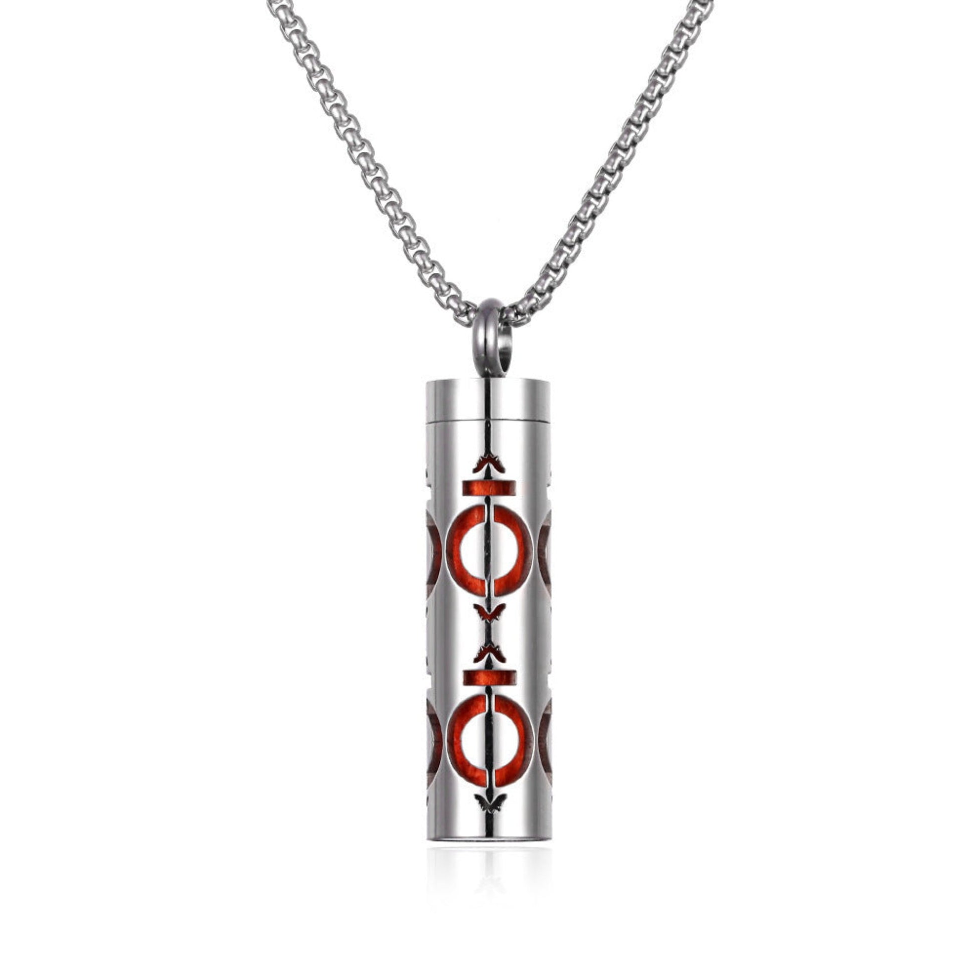 Stylish pendant necklace with an essential oil diffuser, featuring an intricate design that allows for a subtle release of fragrance, perfect for a personal, on-the-go aromatherapy experience.