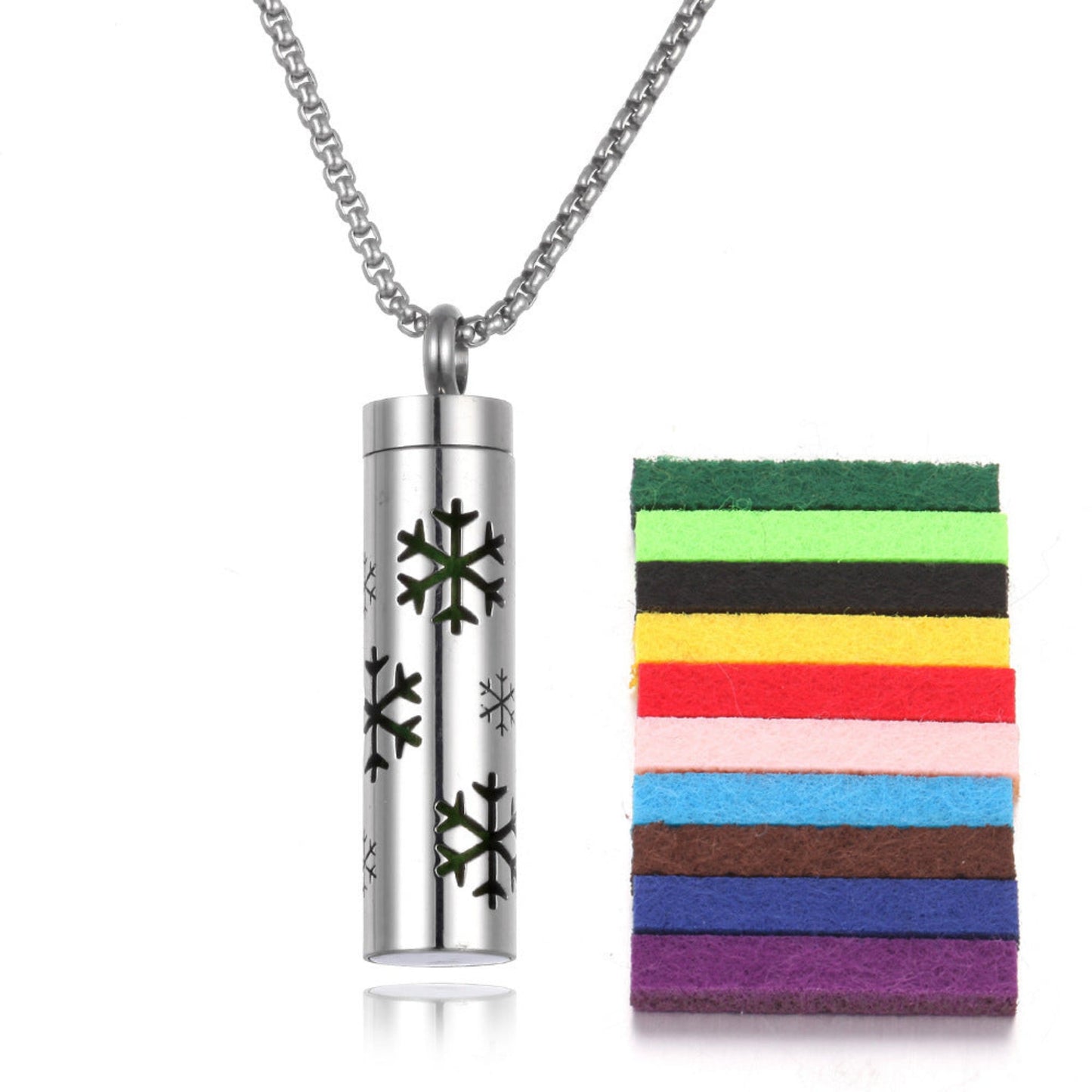 Stylish pendant necklace with an essential oil diffuser, featuring an intricate design that allows for a subtle release of fragrance, perfect for a personal, on-the-go aromatherapy experience.