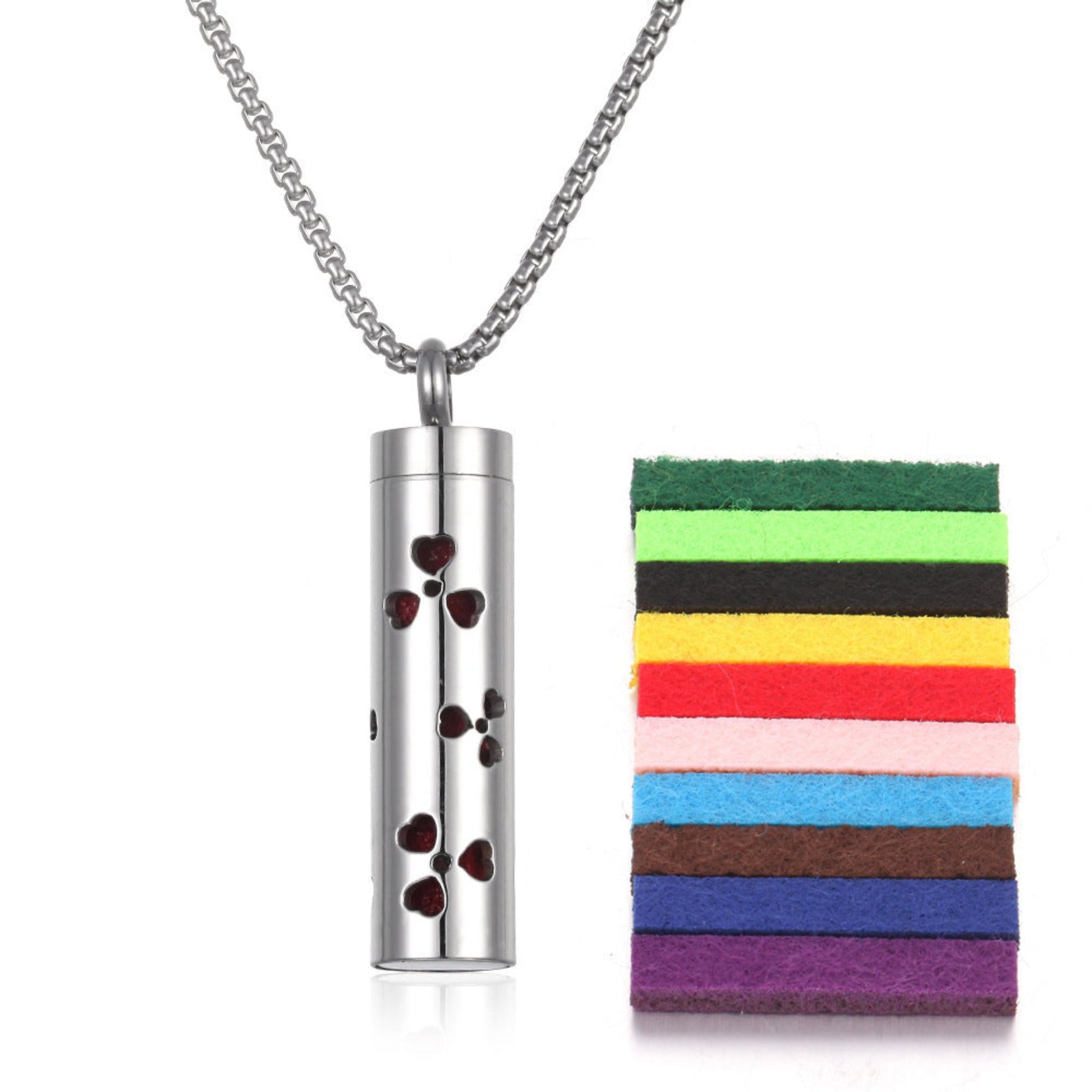 Stylish pendant necklace with an essential oil diffuser, featuring an intricate design that allows for a subtle release of fragrance, perfect for a personal, on-the-go aromatherapy experience.