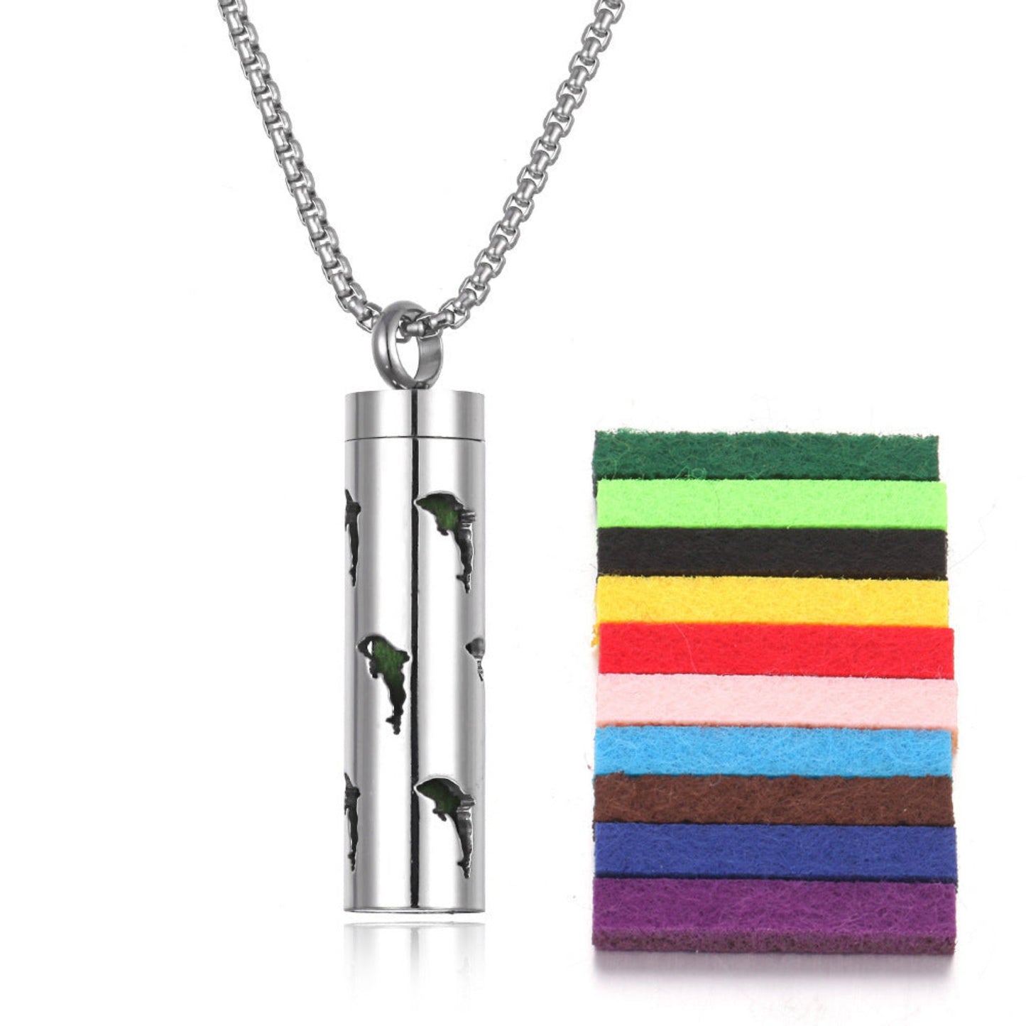 Stylish pendant necklace with an essential oil diffuser, featuring an intricate design that allows for a subtle release of fragrance, perfect for a personal, on-the-go aromatherapy experience.