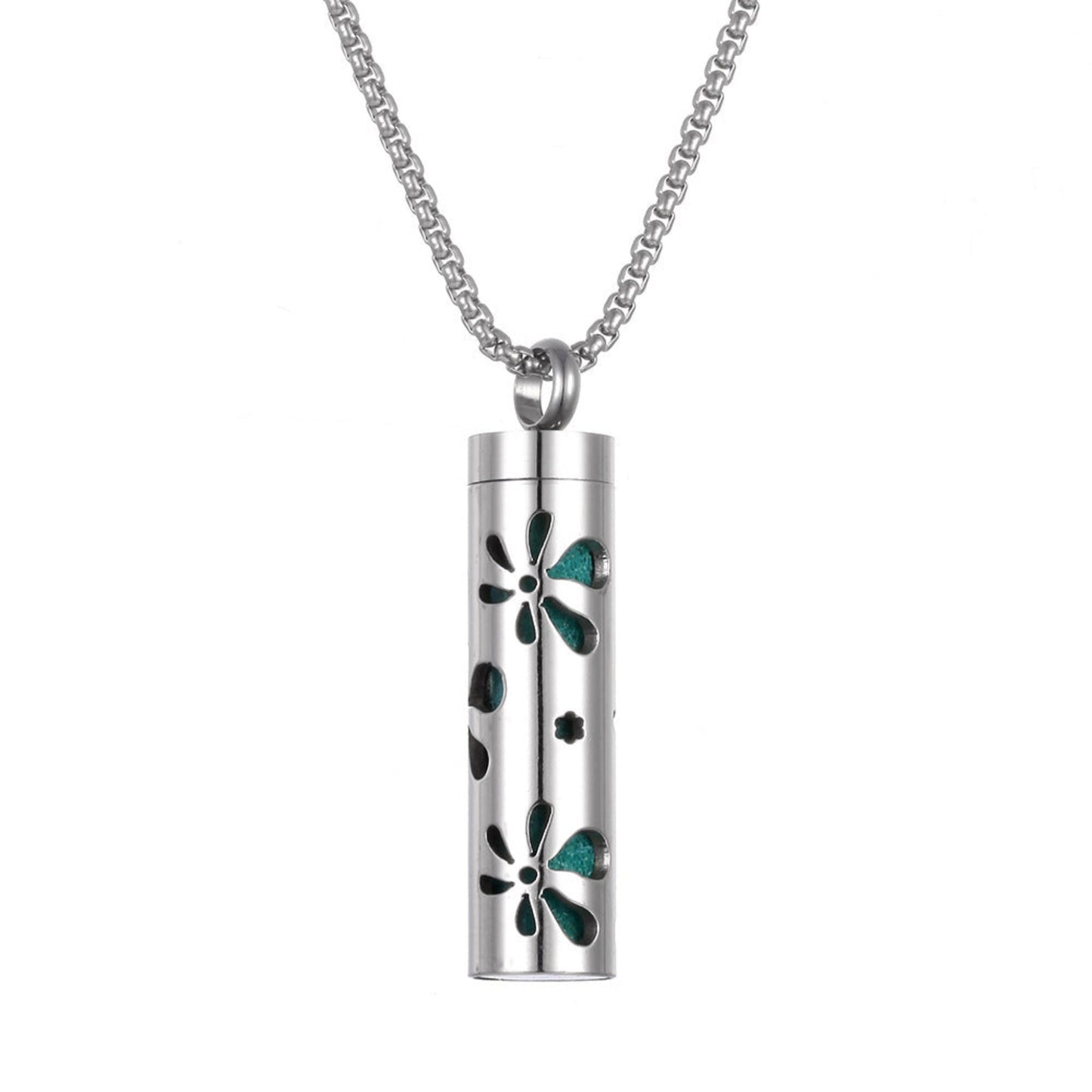 Stylish pendant necklace with an essential oil diffuser, featuring an intricate design that allows for a subtle release of fragrance, perfect for a personal, on-the-go aromatherapy experience.