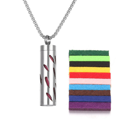 Stylish pendant necklace with an essential oil diffuser, featuring an intricate design that allows for a subtle release of fragrance, perfect for a personal, on-the-go aromatherapy experience.