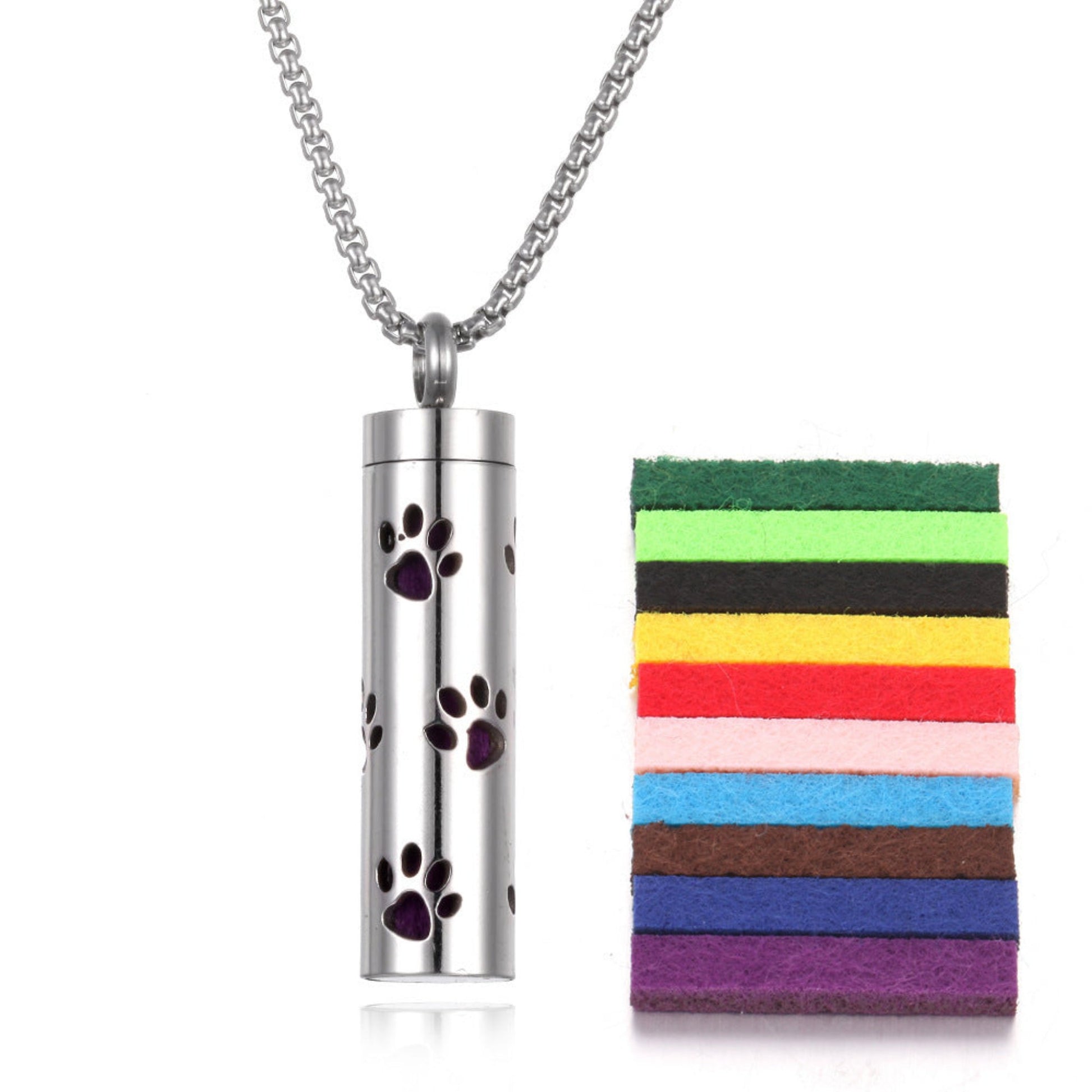 Stylish pendant necklace with an essential oil diffuser, featuring an intricate design that allows for a subtle release of fragrance, perfect for a personal, on-the-go aromatherapy experience.