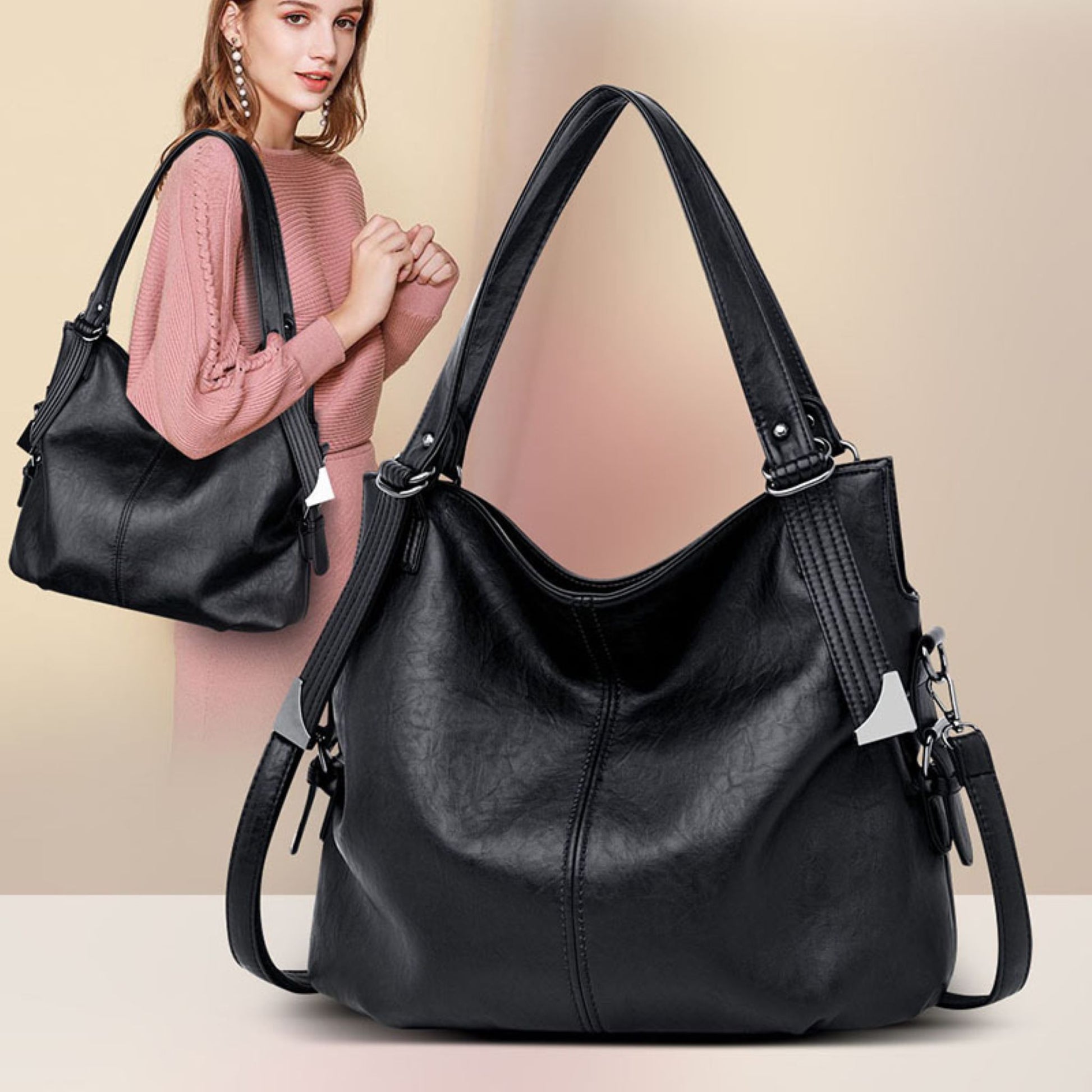 Eternal Beauty Vintage Leather Bag - Soft square retro handbag with a comfortable handle. Stylish and functional for daily use