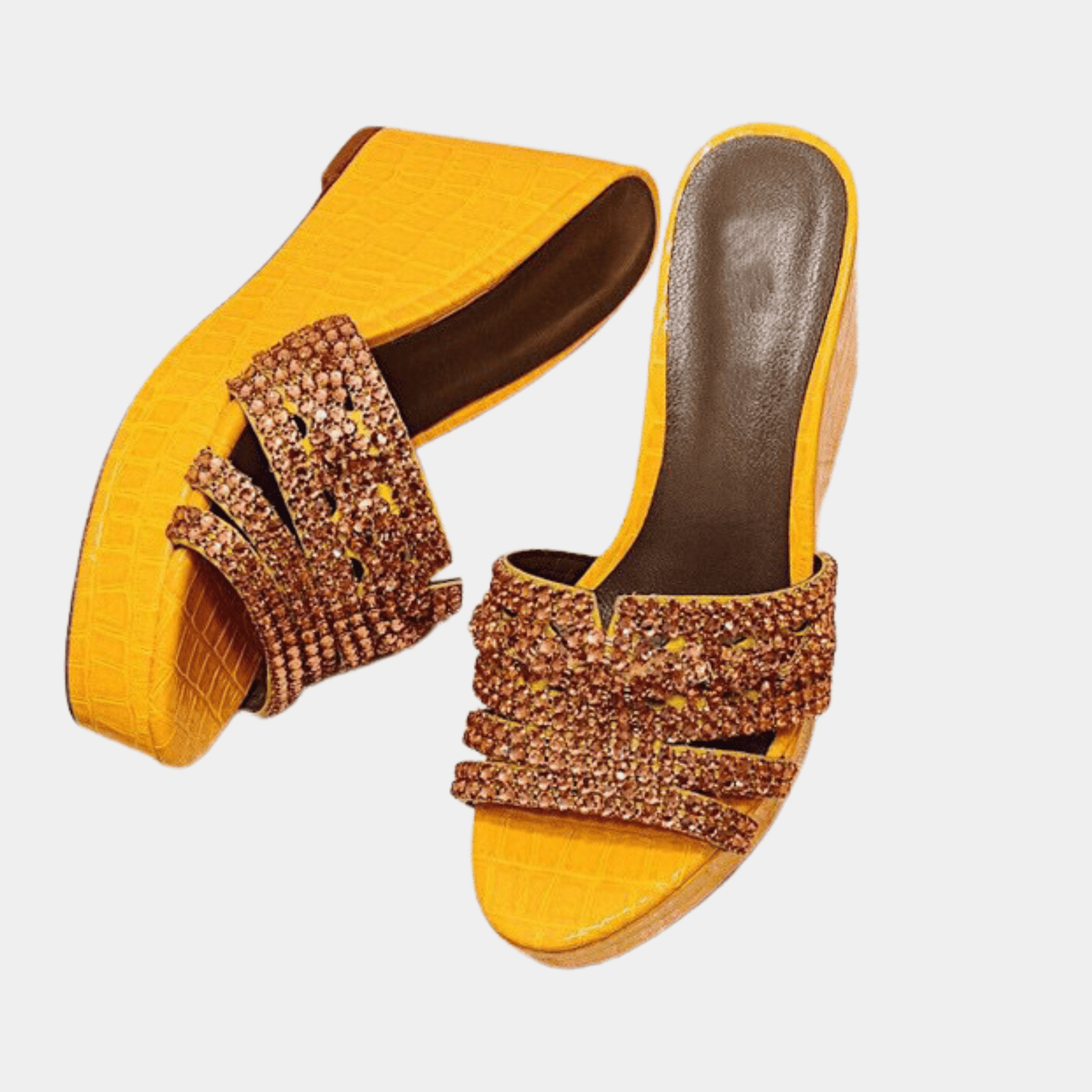 Fashion Wedge Heel Rhinestone Slippers for women, featuring leather upper, rubber sole, and sparkling rhinestones in multiple colors