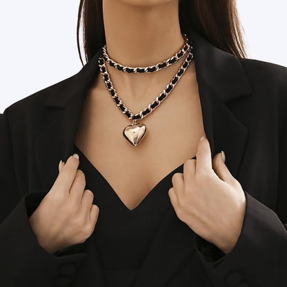 Heart-shaped flannel chain necklace for women, love pendant, gold/white K finish, durable alloy, cross chain style, perfect for gifting or personal wear