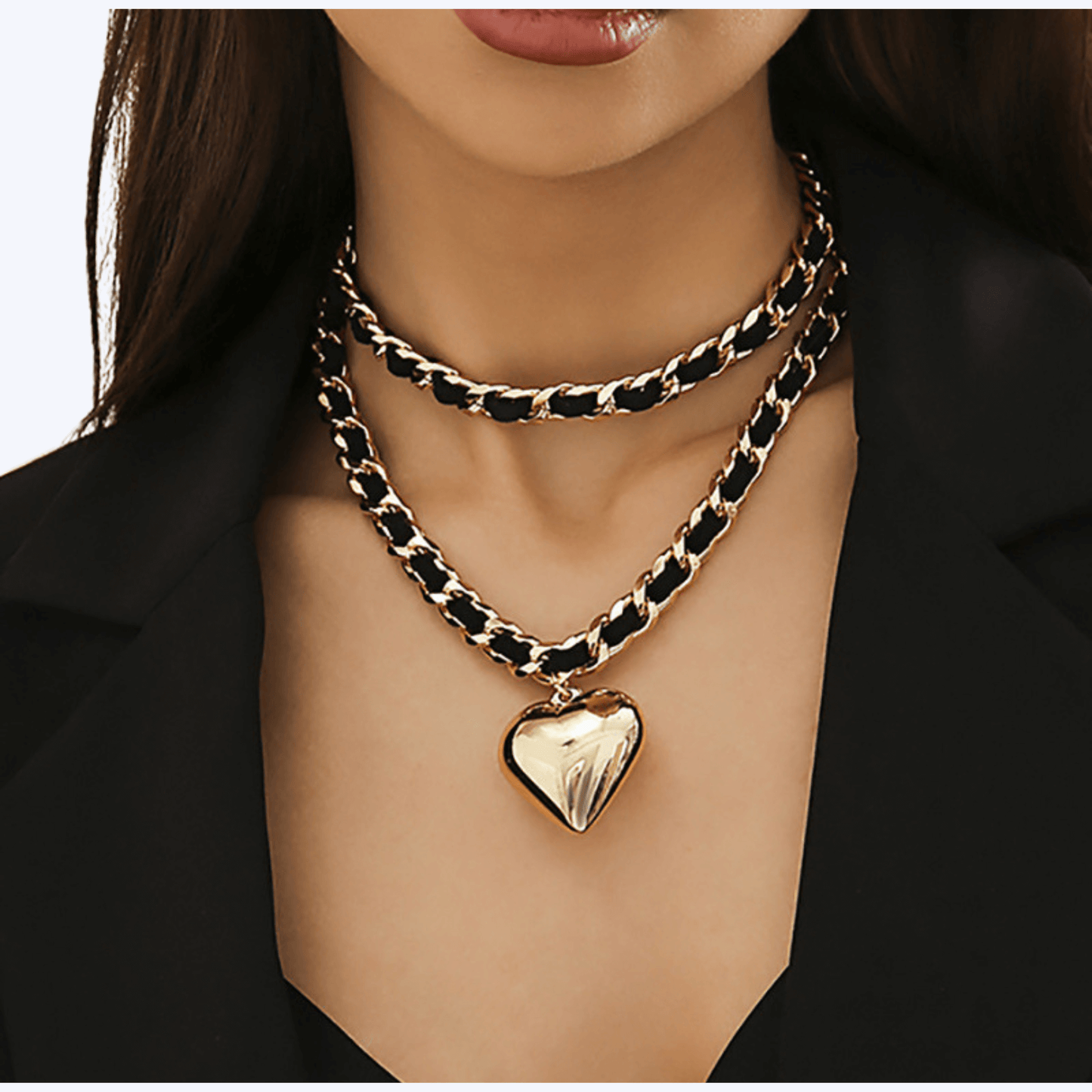 Heart-shaped flannel chain necklace for women, love pendant, gold/white K finish, durable alloy, cross chain style, perfect for gifting or personal wear