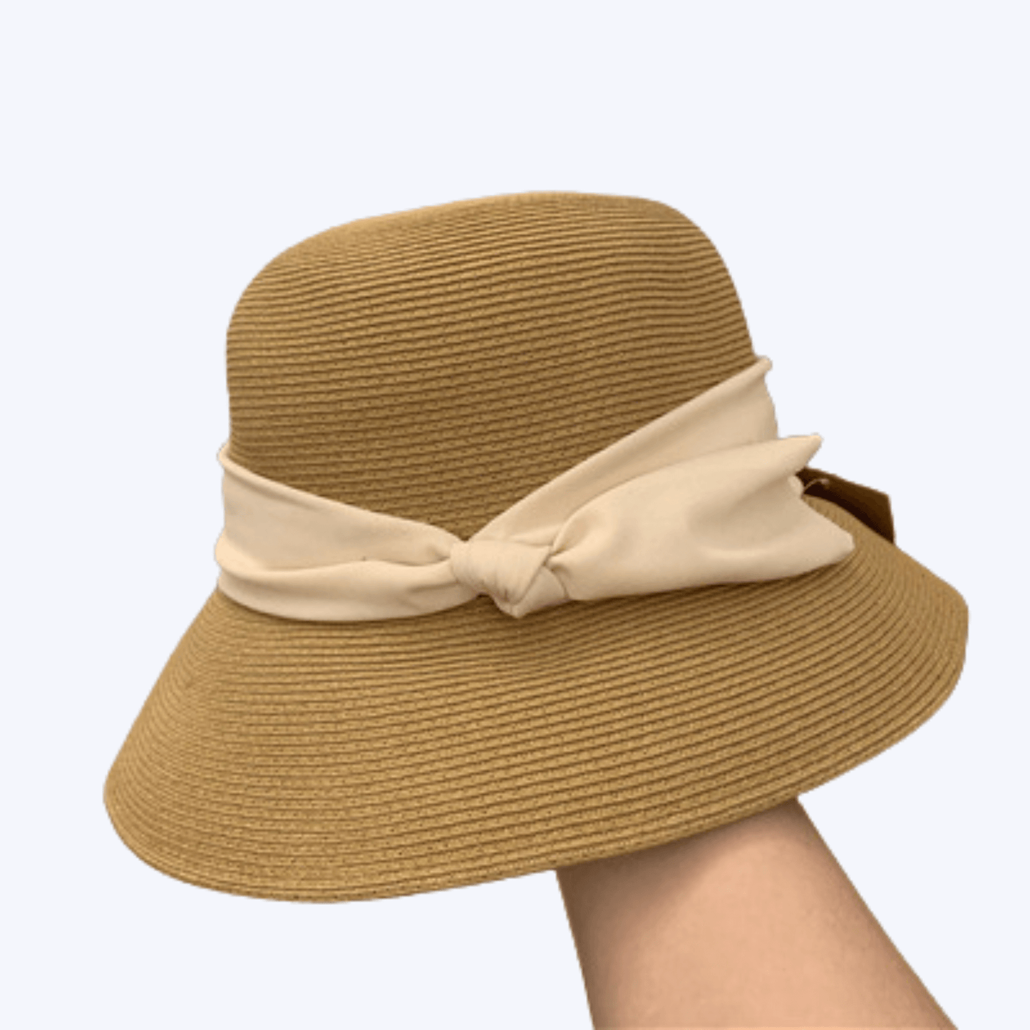 Foldable Wide Brim Sun Hat for Women, UV protection, breathable straw material, Korean style with bow accent, perfect for summer