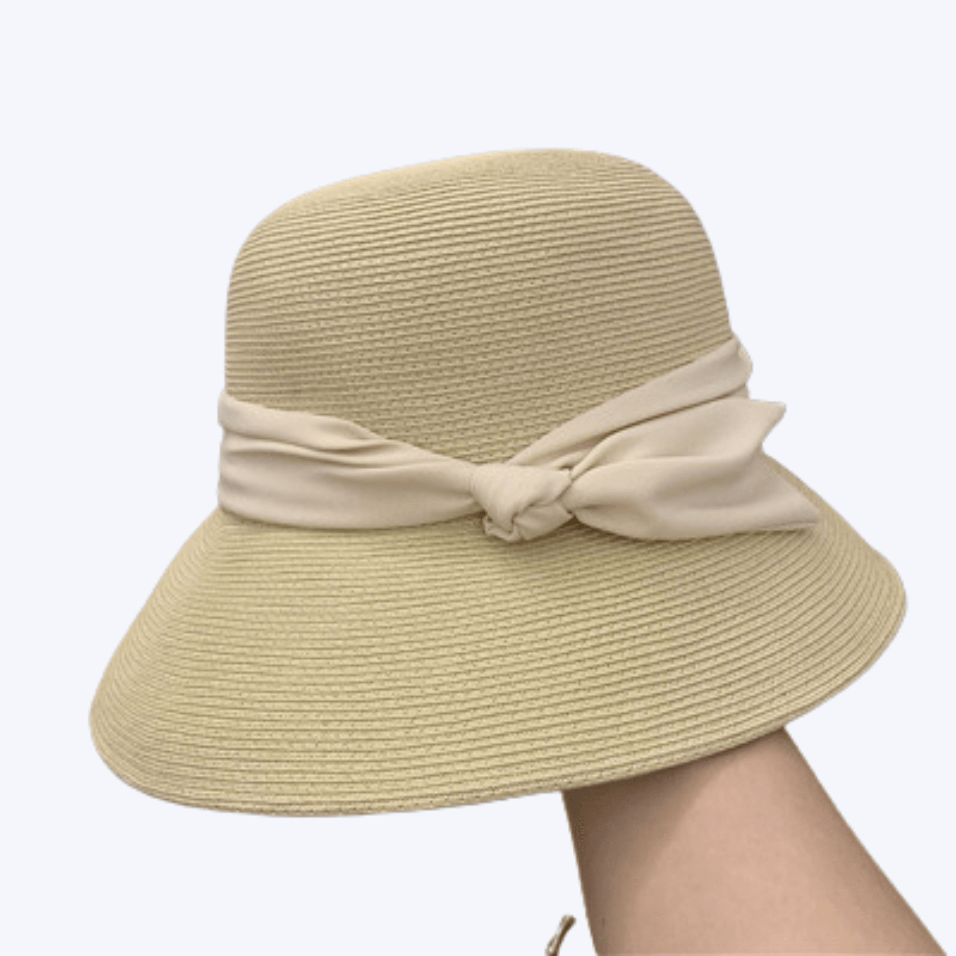 Foldable Wide Brim Sun Hat for Women, UV protection, breathable straw material, Korean style with bow accent, perfect for summer