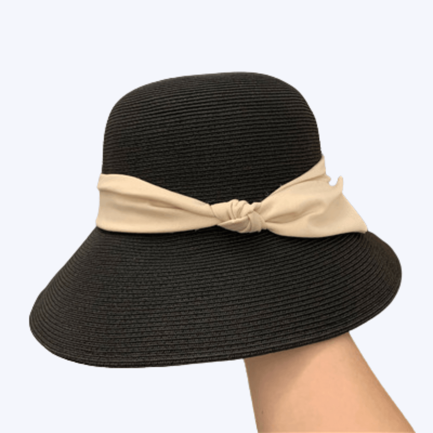 Foldable Wide Brim Sun Hat for Women, UV protection, breathable straw material, Korean style with bow accent, perfect for summer