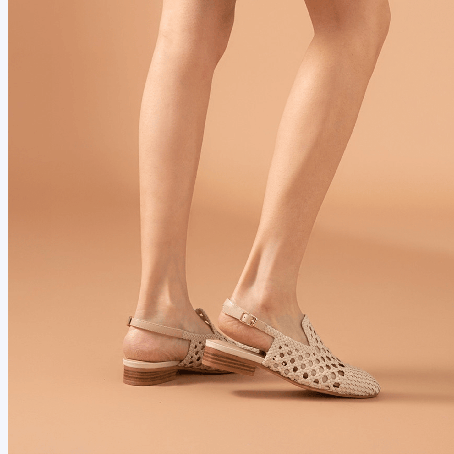 French Woven Roman Sandals for Women in light apricot, featuring sheepskin insole, mid-heel (3.2cm), and rubber sole. Elegant and breathable